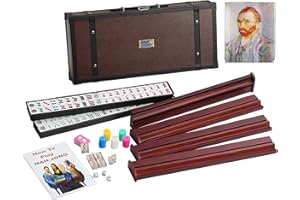 USAMJTABLE 166 American Mahjong High-End Mahjong Suitcase Limited Edition Embedded Masterpiece Background 4 Wooden Pushers + Racks 166 Numbered Tiles Complete American Mahjong Set in Leather Suitcase Van Gogh