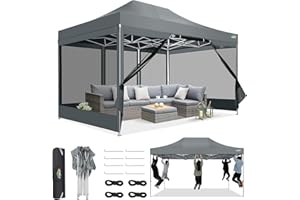COBIZI Gazebo 3x4,5 Pieghevole Impermeabile,Gazebo Esterno Resistente con Zanzariera Parete Laterale,Tende per Gazebo,Tendone Padiglione Pop Up per Feste Campeggio con Borsa(3 per 4,5m Grigio)