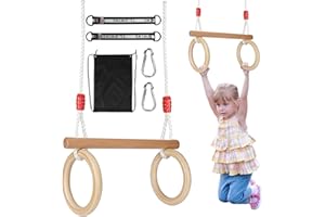 KIMIGO Columpio de Madera,Columpio Trapecio Jardín Exterior Niños,Columpio Jardín Exterior Niños,Columpio para niños Altura Ajustable-Antideslizante Columpios Infantiles Exterior