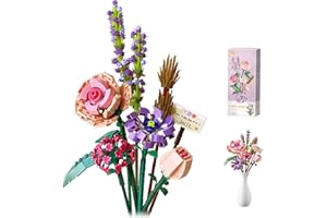 GUIGA Set da costruzione per bouquet di fiori, mini rose artificiali, decorazione per la casa unica fai da te, 547 pezzi, kit di design da collezione botanica, mini bouquet di fiori di mattoni, idea