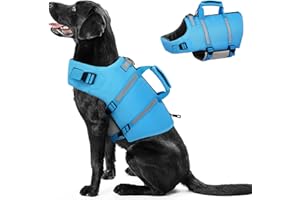 PUZAUKAL Chaleco Salvavidas Perros,Ripstop Flotador para Perros con Asa de Rescate y Rayas Reflectantes,Chaleco Perros Salvavidas Ajustable con Buena Flotabilidad para Nadar,Navegar,Playa,Azul-M