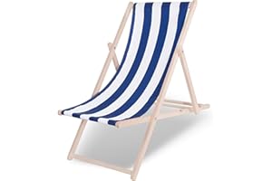 SPRINGOS Chaise Longue Pliante en Bois Massif pour Jardin et Petit Balcon système de sécurité 3 Positions Chaise Longue Pliante en Bois avec Tissu