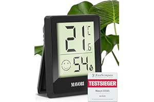 MAVORI® Thermomètre Et Hygromètre D'intérieur Mural| Hygromètre Précise De La Température Et De L'humidité | Thermomètre Maison Digital Pour Un Environnement Intérieur Sain (Noir)