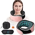 Travel Pillow,Upgraded Memory Foam Neck Pillow for Travel, 360° Support Soft Best Flight Pillow,Travel Neck Pillow for Airplane,Neck Support Pillow Kit with 3D Contoured Eye Masks,Earplugs (Pink)