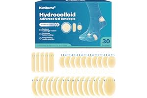 Kimihome Vendas hidrocoloides para pies – Vendas de gel de 30 unidades – Cojines de ampollas para talón, dedos de los pies – Prevención de ampollas para viajes – Almohadillas de vendajes resistentes