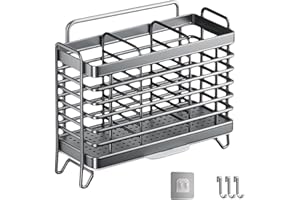 Jadin Escurridor Cubiertos, Soporte Utensilios Cocina, Cesta para Cubiertos de Acero Inoxidable, 3 Compartimentos, Sin Necesidad de Taladrar, de Pared, Extraíble, con Bandeja Recogegotas (Gris)