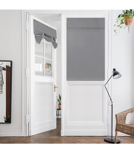 Momooda Rideau De Porte-Fenêtre Occultant Gris 76x203cm - Thermique Auto-Adhésif Avec Embrasse