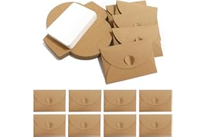 LUBOXIN Pack of 50 Mini Envelopes with 50 Blank Cards, Small Brown Envelopes, Vintage Mini Kraft Paper Envelopes with Heart Clasp for Gift Cards, DIY Thank You Card, Party Invitation