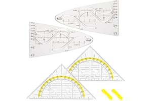 YCICHE Geodreieck Set, 4 Stück Parabelschablone Mathe, Parabel Lineal, Geodreieck Flexibel, Kunststoff Geodreieck, Zeichendreieck Geeignet, Geodreieck mit Griff, für Studenten Büro Designer Malerei