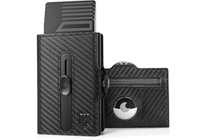 DODENSHA Airtag Wallet, Men's Genuine Leather Slim Credit Card Holder, Metal RFID Blocking Pop Up Credit Card Wallet Smart Wallet for Men with Coin Pocket & ID Window