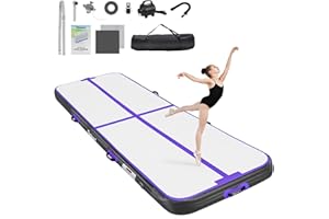 FBSPORT Tapis de Gym Gonflable 3M 4M 5M, 10/20cm D'éPaisseur Tapis Gymnastique avec Pompe à Air et Sac De Transport, Tapis D'Exercice Pour Maison/Yoga/ExtéRieur/Tumbling/Gym/Cheerleading/Eau
