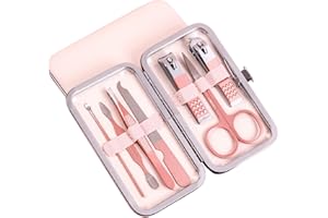 TingDongWei Tagliaunghie Set Professionale, Set Tagliaunghie Unghie, Strumenti per Manicure e Pedicure, Set Manicure Tagliaunghie per Viaggi o Casa(7 Pezzi,Rosered)
