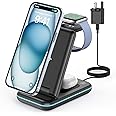 JoyGeek 3 in 1 Foldable Wireless Charging Station for i Phone 16/15/14/13/12/11/Pro Max/X/8, Phone Charger Stand for iWatch 10/Ultra2/9/8/7/6/5/4, Wireless Charger Docking Air Pods 4/3/Pro, Black