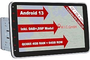 M.I.C. AU10 Android 13 Car Radio with Sat Nav Qualcomm Snapdragon 665 4G + 64G: DSP DAB+ BT 5.0 WLAN 10 Inch Screen USB SD GPS Double 2 DIN OBD Universal Device Replacement for VW Toyota KIA Nissan