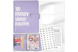 VRINO 100 Envelopes Saving Challenge Budget Binder, [Pound] Savings Challenges Book with Cash Envelope, Easy and Fun Way to Save £5,050, Budget Planner Book for Budgeting (Purple)