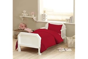 TTO Nursery Bedding 100% Organic Cotton Junior Toddler Cot Bed Duvet Cover With Pillowcase Bed Set (Red)