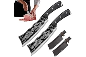 SLPB Handmade Dragon Slaying Knife, 8.2 Inch Super Sharp High Carbon Stainless Steel Kitchen Knives, for Home Kitchen & Chef Cutting, Boning, and Chopping Needs with Handle Sheath (2Pcs)