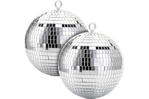 Suwimut 2 Pack Mirror Disco Ball, 18 cm / 7 Inch Cool and Fun Large Silver Hanging Disco Ball with Hanging Ring, Reflects Light, Home Bands Decorations, Party, Wedding, Birthday, New Year Decorations