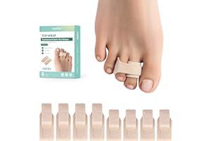 8 Pack of Hammer Toe Straightener, Welnove Hammer Toe Splints, Toe Cushioned Bandages, Toe Corrector for Overlapping Toes, Toe Splints for Crooked Toes, Curled Toes, Bent Toes - (Multi-Size, Beige)