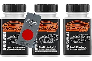 TRISTARcolor Vernice per auto Kit stilo di ritocco per Ford JA Race Red/Race Rot Vernice di fondo vernice di base vernice trasparente ognuno 50ml
