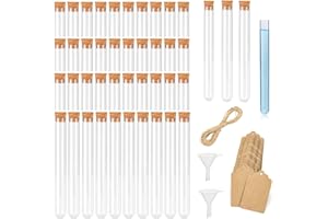 rumitpan 40 Stück Reagenzgläser Kunststoff 16x150mm 20ml Transparent Reagenzglas mit Korken, Reagenzgläser für Blumen Glasröhrchen 45 Stück Kraftpapier Anhänger 10m Hanfseil 2 Stück Trichter