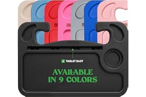 lebogner Steering Wheel Tray, Car Food Trays For Eating With iPad Tablet Slot, Multipurpose Double-Sided Hook On Travel Auto Steering Wheel Desk Table For Laptop & Notebook With Cup Holder, Black