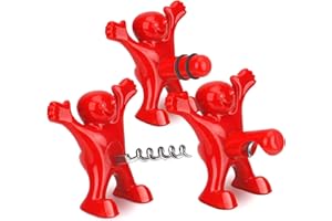 Yisscen Apribottiglie Uomo Rosso, 3 Pezzi Cavatappi per Bottiglia di Vino, Uomo Rosso Felice Divertente Creativo Tappo per Bottiglia di Vino Impostato (Rosso)