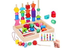 ENIKMOSD Holzspielzeug Steckspiel Fädelspiel Bausteine Sortierspiel für Kinder,Montessori Spielzeug ab 3 4 5 Jahre,Holz Stapelspiel Feinmotorik Motorikspielzeug Lernspiele Geschenk für Junge Mädchen