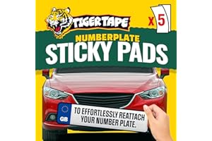 Tiger Tape® Number Plate Sticky Pads. Automotive Grade Heavy Duty, Extra Strong Double Sided Adhesive for Vehicle Number Plates, Licence Plates, Car Registration, Mounting Tape – 5 Pre-Cut Strips