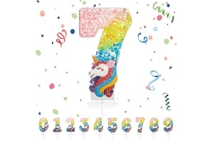 PARTYHAUSY Candele Compleanno 7 Anno,3D a Unicorno Candele, Numero 7 Candele di Compleanno Arcobaleno Unicorno Candele Torta Decorazione, Adatto A Feste di Compleanno Festa Baby