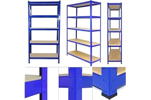 Royalswill Scaffalatura per carichi pesanti, 170 x 75 x 30 cm, 5 ripiani, in metallo, per cantina, officina, cantina, garage, blu