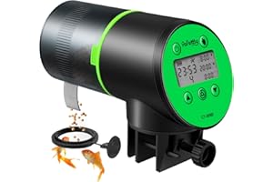 Papettly Mangiatoia Automatica Acquario - Distributore Automatico Cibo per Pesci con Display LCD, Resistente all'Umidità con Timer, 2 Batterie AAA e Anello per Alimentazione Verde