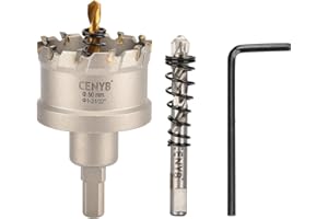 CENYB scie cloche metal 1-31/32" (50mm) à pointe en carbure de tungstène, avec 2 forets pilotes titanées - Idéale pour métaux durs, acier inoxydable, fer, alliage d'aluminium, bois et plastique
