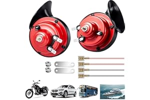 AIMISITE Snail Horn 110DB,Dual Tone Car Horn 2Pcs 110DB Super Loud Train Horn Air Horns 12V Waterproof Double Horn Raging Sound Electric Snail Horn For Car Motorcycle Bikes Truck And Boats (Red)