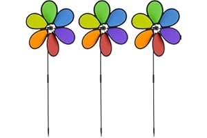 Relaxdays Molinillos de Viento, Set 3, Decoración Jardín, Balcón y Terraza, 67x28x6 cm, Molinete con Flor, Multicolor