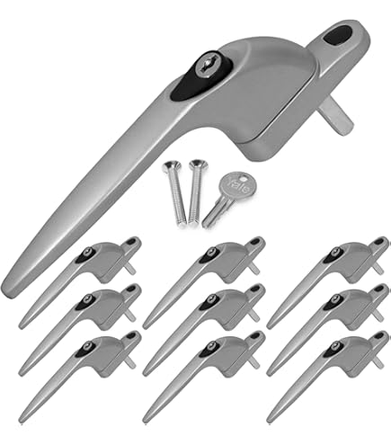 GlazeAssist - UPVC Universal Window Handle Inline Locking Espag Double Glazing - Window Handle Repalcement (Brushed Steel, 40mm