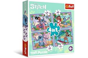 Trefl-Lilo & Stitch, Folle JournéeLilo & Stitch-Puzzle 4 en 1, de 35 à 70 Pièces, Puzzles Colorés avec des Personnages de Bande Dessinée, Loisir pour Enfants à partir de 4 Ans
