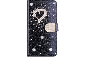 BLOTECH Portafoglio per Samsung Galaxy A5 2018/A8 2018 Glitter Custodia 3D Little love Wallet Flip Cover Case Nero PU Brillantini Strass Cristallo Stand Carta Slot Lady Girl Elegante Trendy Phone Case