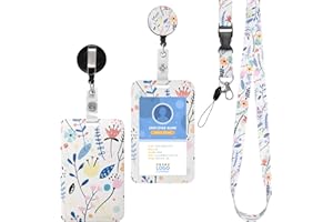 Cozary Porte Badge Tour de Cou avec Cordon Détachable, Florale Porte Cartes Enrouleur avec Clip& Lanières Rétractables, Cartes d'Identité pour Enseignants, Infirmières, Médecins, Etudiants