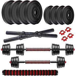 Amazon Brand - Symactive PVC 3-in-1 Convertible Dumbbells Set