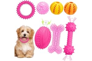 PLEASANTSONG Puppy Dog Teething Toys, 7pcs Puppy Chew Toy Set with Ball, Indestructible Interactive Squeaky Dog Toys Dog Chew Toys Dog Teeth Cleaning Treat Dispensing Toys for 8 Weeks Small Puppies and Medium Dogs
