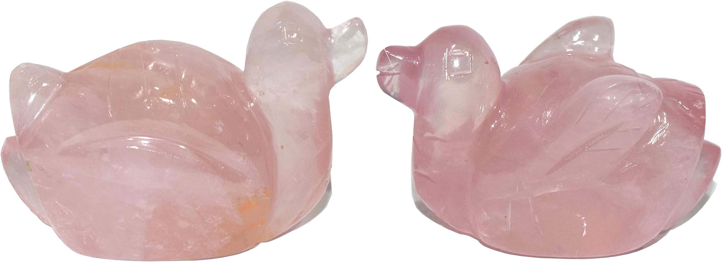 Mystic Crystals & Creations Ducks Rose Quartz Mandarin Ducks One Pair Length 2.1 inch Height 1.3 inch wt - 100-120gm for Removing Negative Energy Crystal Balancing Chakra Stone.