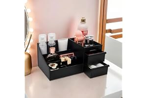 Kuber Industries Multipurpose Plastic Drawer Storage Organizer Aesthetic Desk Stationary Item & Jewellery Holder for Home & Office Spacious Cosmetic Organizer Shelf for Women Black
