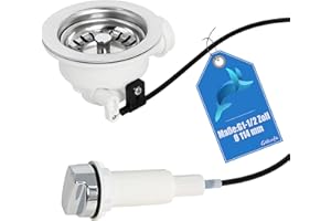 Gekufa Bonde d'écoulement d'évier avec cordon excentré rotatif, panier à tamis - Valve excentrique - G1-1/2" - Diamètre 114 mm pour évier/lave-vaisselle