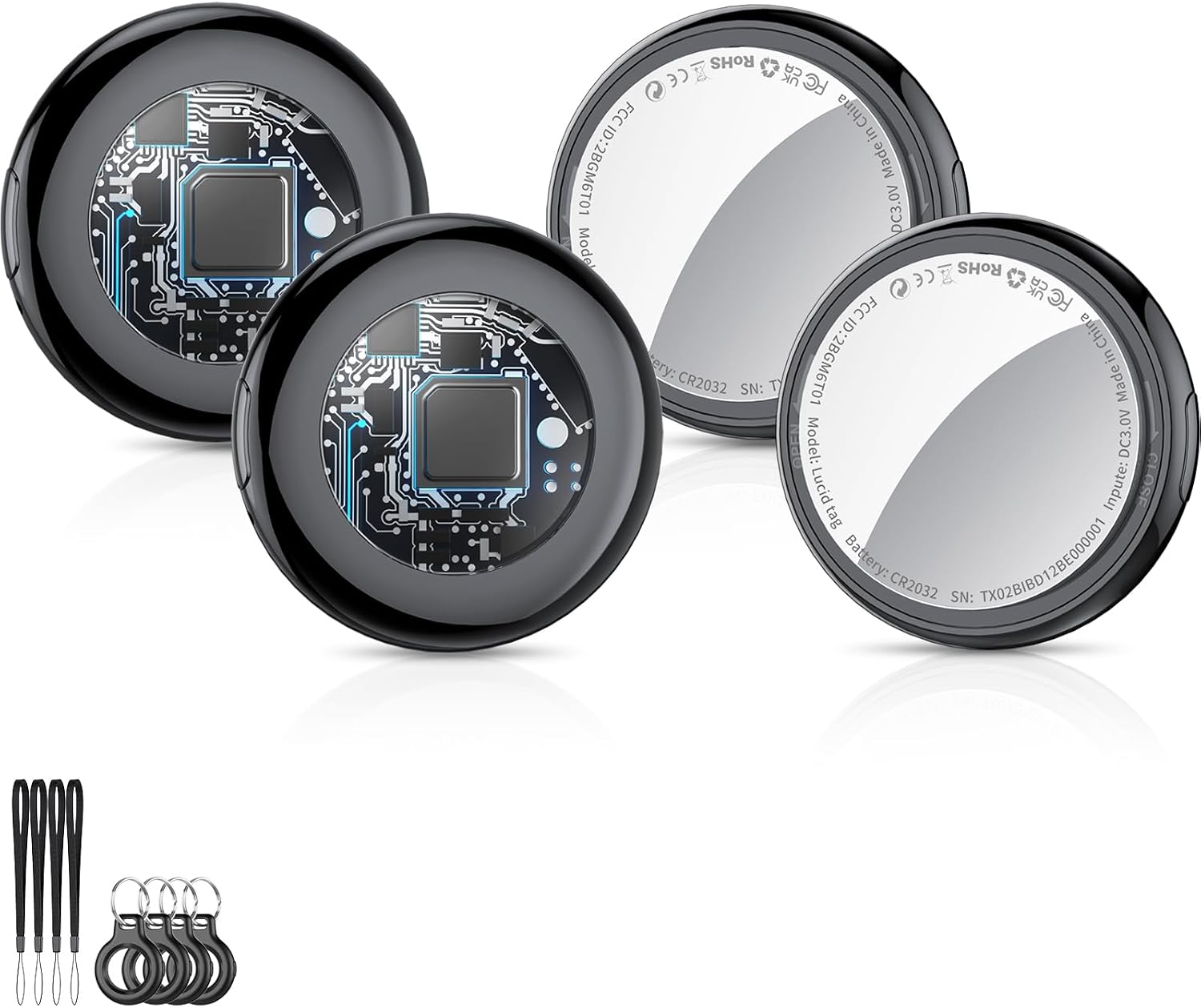 Smart Air Tracker Tags 4 Pack, Bluetooth Localizador de Llaves Funciona con Find My App (Solo iOS), rastreador Bluetooth y localizador de artículos con Sonido, Rastreador de Equipaje, Negro Azabache