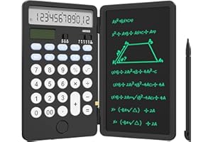 ‎NEWYES NEWYES Verbesserter Wiederaufladbarer Basisrechner mit Notizblock 6,5 Zoll, Standard-Taschenrechner mit 12 Ziffern, 2-in-1-Funktion, Tragbar für die Schule im Büro (Schwarz)