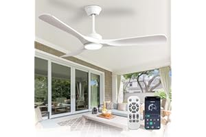 Depuley Ventilateur de plafond silencieux avec éclairage : Lampe LED avec ventilateur pour jardin terrasse - 132CM Grand ventilateur de plafond avec lumière et APP pour salon restaurant bureau, Blanc