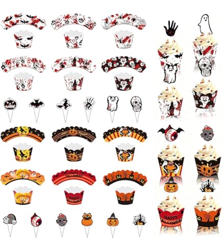 Lot De 30 Décorations Cupcakes Halloween - Toppers Corbeau Brillant, Papier Cartonné - Pour Gâteaux, Fêtes - 4