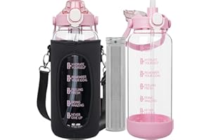 Seekua 2l Trinkflasche Glas mit Strohhalm & Sieb, 2 liter Cold Brew Flasche mit Filter für kaltgebrühten Kaffee, oder Eistee, Teeflasche