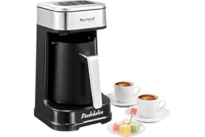 Roland Germany Türkische Kaffeemaschine, 600W, Kaffeekanne, Slow COOK Technologie, 4 Tassen Kapazität, mit Kaffeemesslöffel, Doppelter Ausguss, Ton- und Lichtwarnsystem (1, Schwarz)